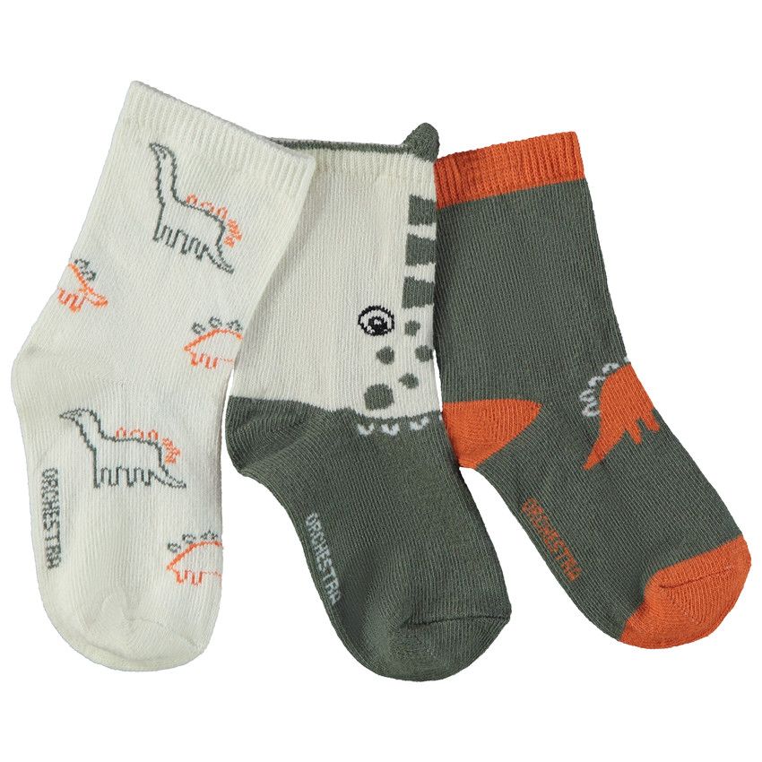 Lot de 3 paires de chaussettes dinosaures pour bébé garçon - Ecru