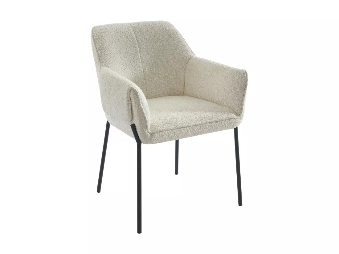 Lot de 2 chaises avec accoudoirs en tissu bouclette et métal noir - Crème - AKETI de Pascal Morabito