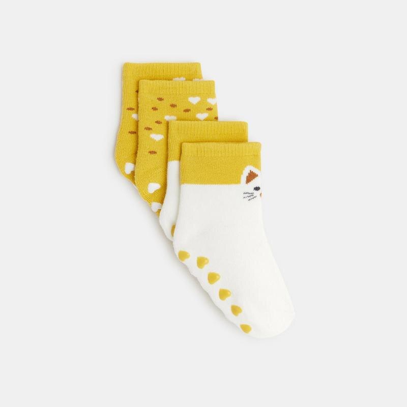 Chaussettes chat anti-glisse jaunes bébé fille Jaune
