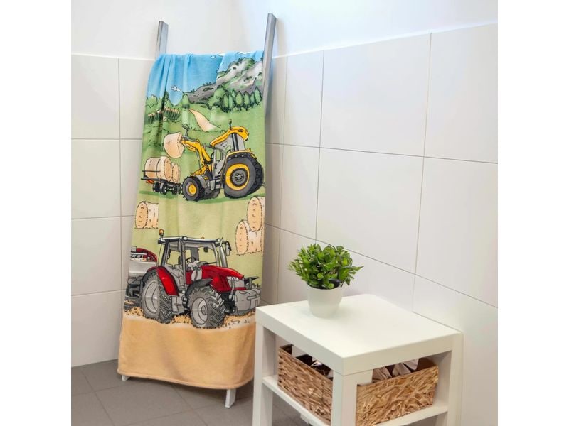 Herding Badetuch Traktor, 75 x 150 cm, Mehrfarbig Kinder-Badetuch aus 100% Baumwolle
