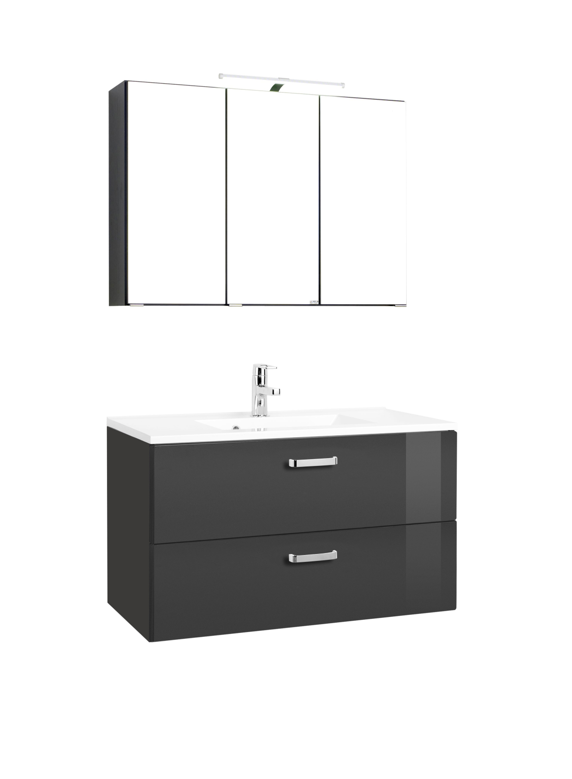 2-teiliges Badmöbel-Set BOLOGNA - Hochglanz grau-grafitgrau - 90 cm breit