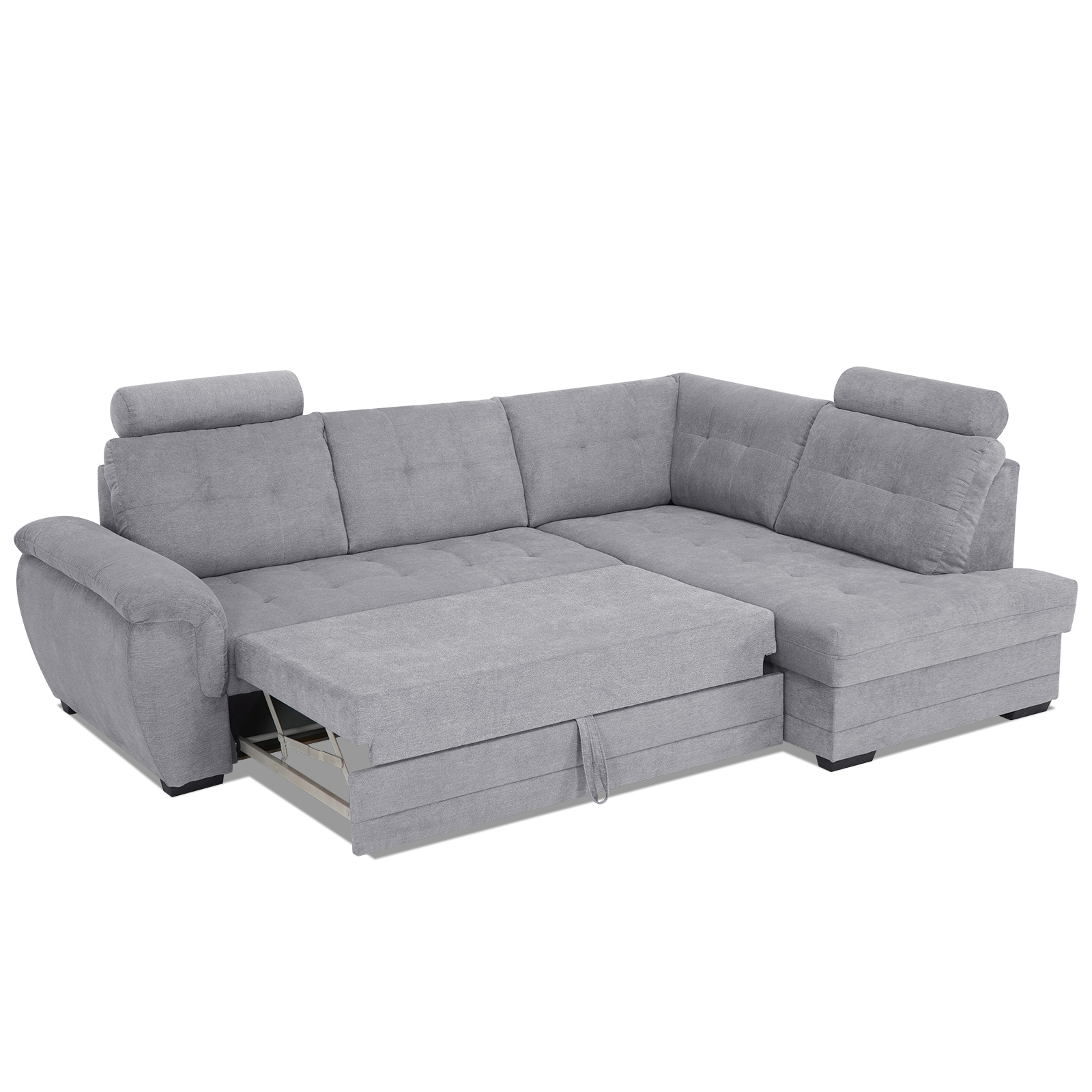 Ecksofa - grey - Velours - Liegefunktion - Staukasten rechts