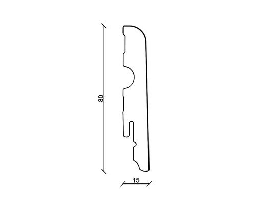 Plint, witte folie-afwerking, FU077L, 15x80x2400 mm, witte folie-afwerking