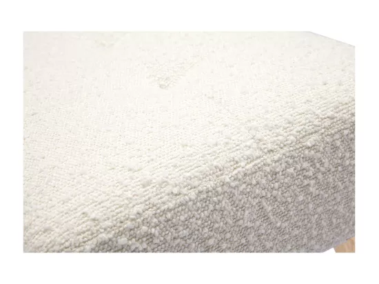 Banc scandinave capitonné en tissu effet laine bouclée blanc et bois clair L96 cm GUESTA
