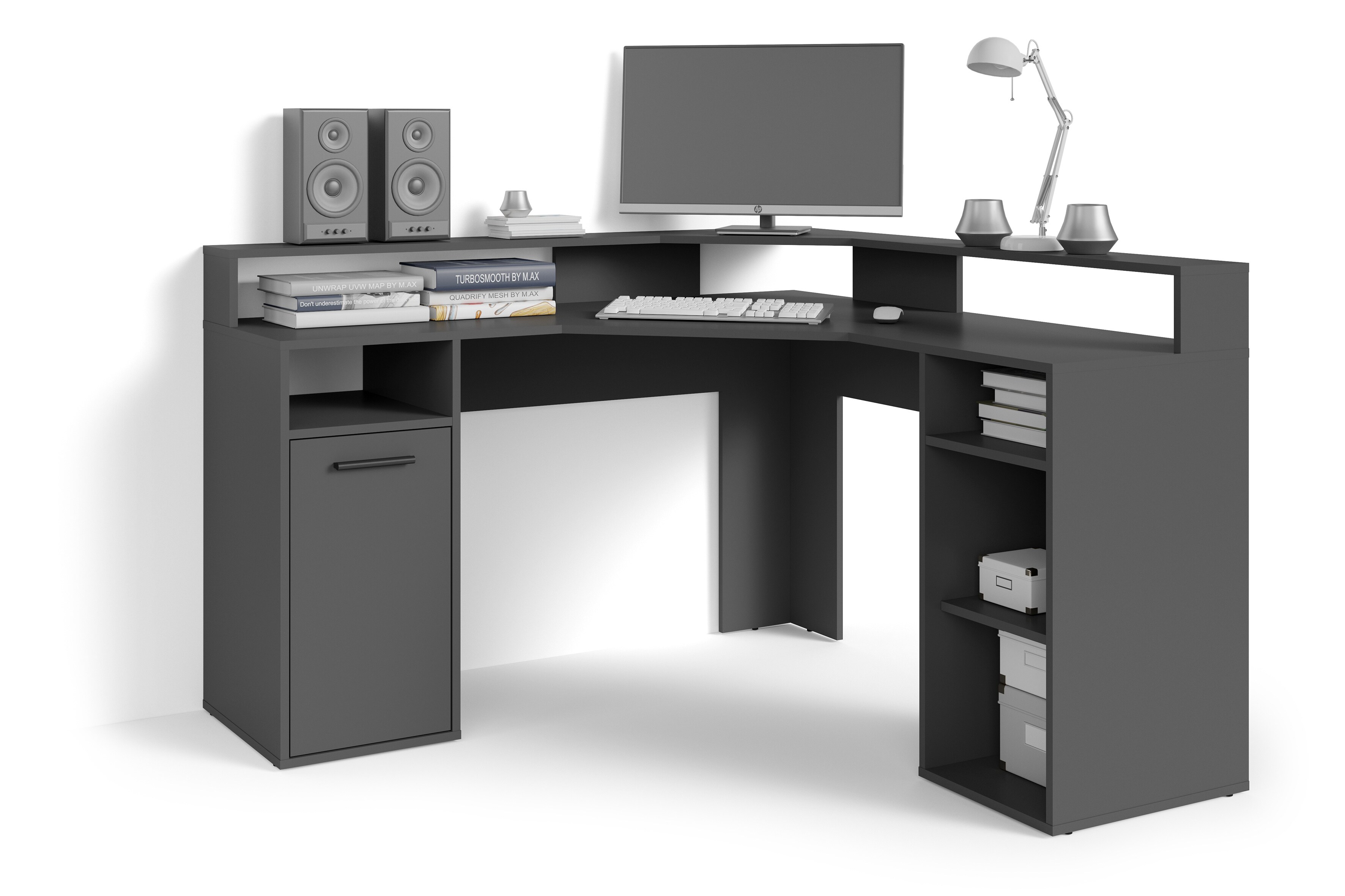 byLIVING Schreibtisch FOX, Breite 139 cm, anthrazit, offene Fächer, Tür, Ablage