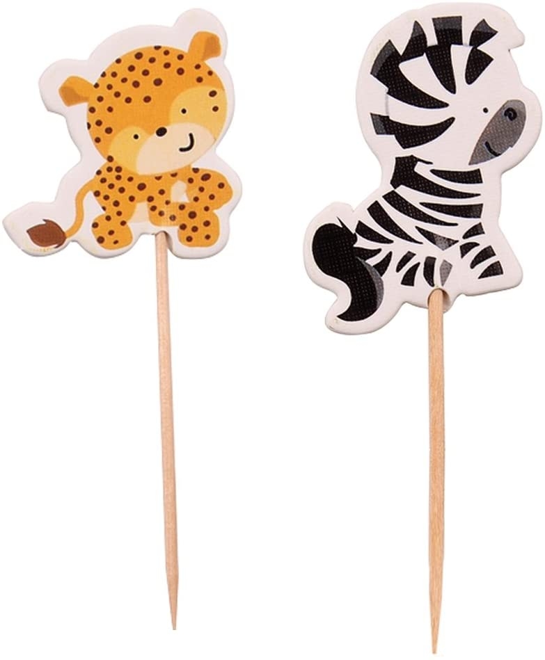(24-tlg. Set) Kuchenstecker Kinder Tortenstecker Topper Dekoration für Torten / Kuchen - Wilde Tiere