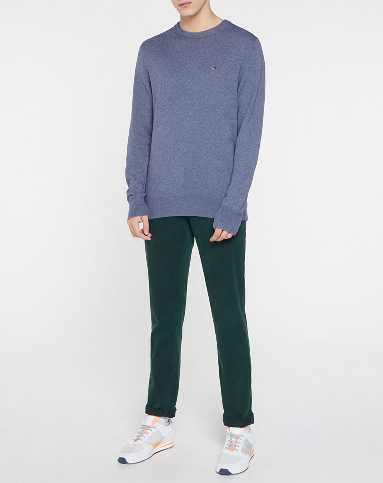 Tommy Hilfiger Pull en Coton & Cachemire Pima col rond bleu vintage