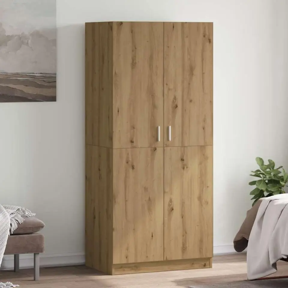 vidaXL - 2-deurs Kledingkast - Bewerkt hout - Artisanaal eiken - 90x52x200 cm