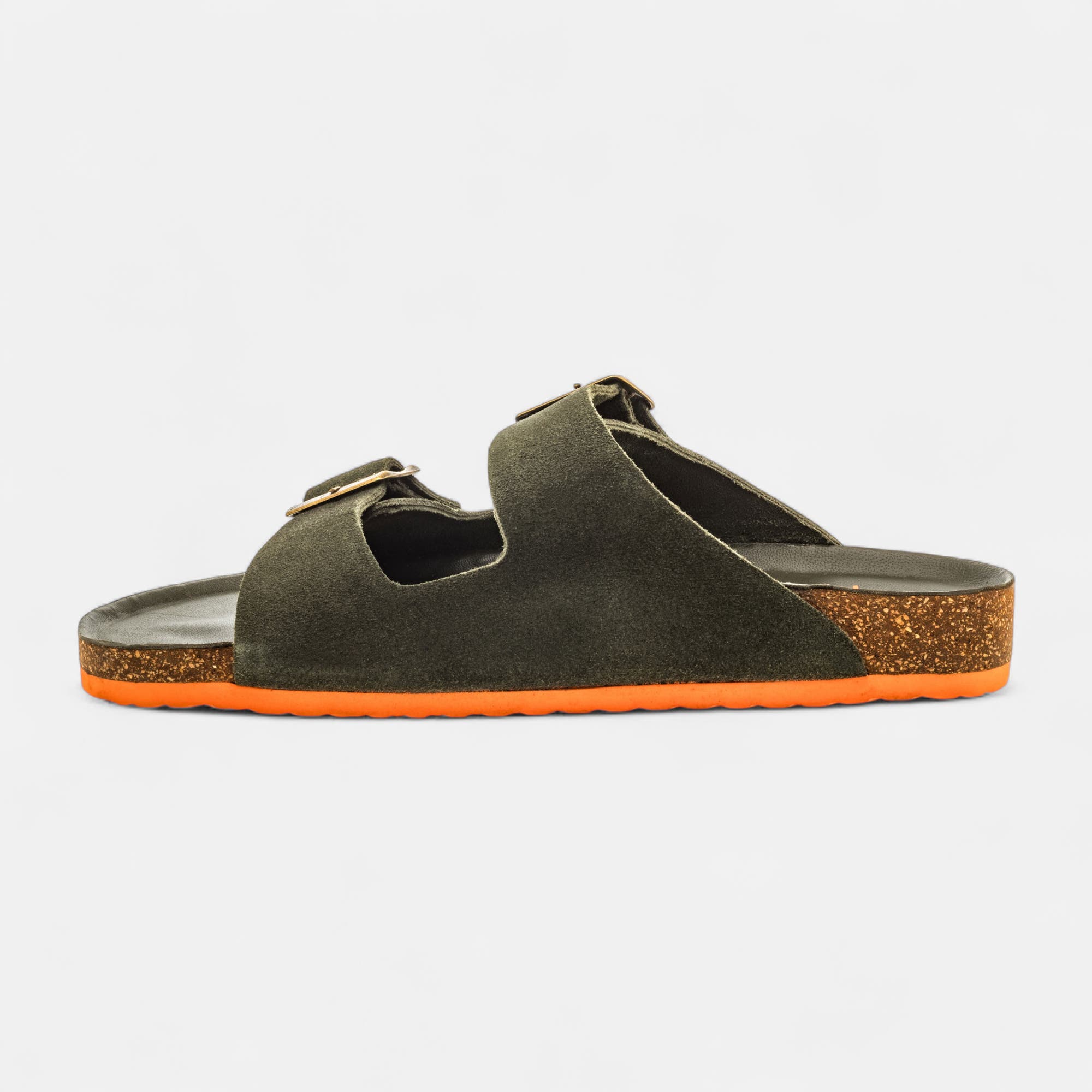 Mules semelle liège Homme en cuir kaki