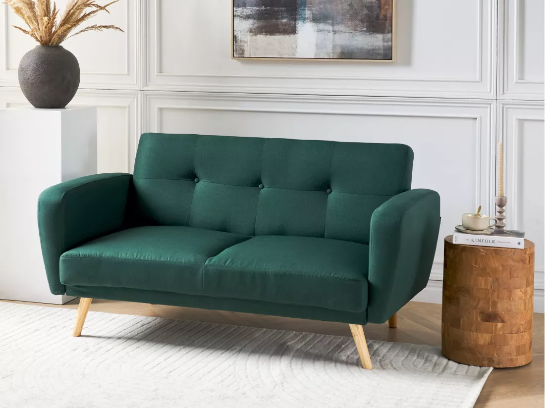 Canapé convertible 2 places en tissu vert FLORLI