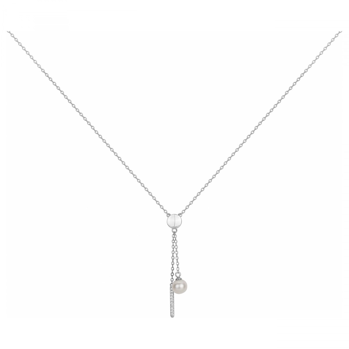 Collier Y en Argent avec perle d'eau douce blanc
