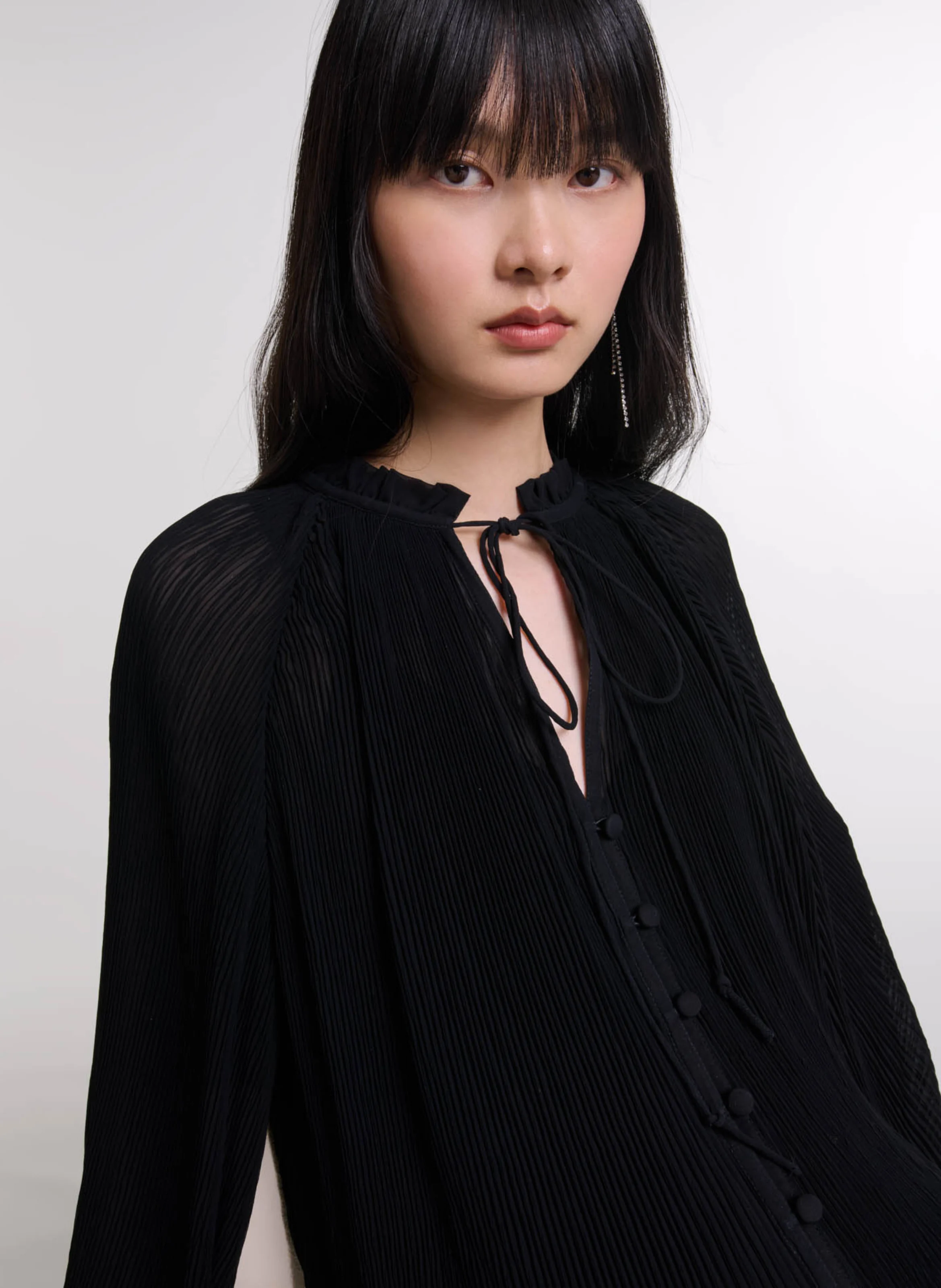 Blouse col rond plissée | Noir