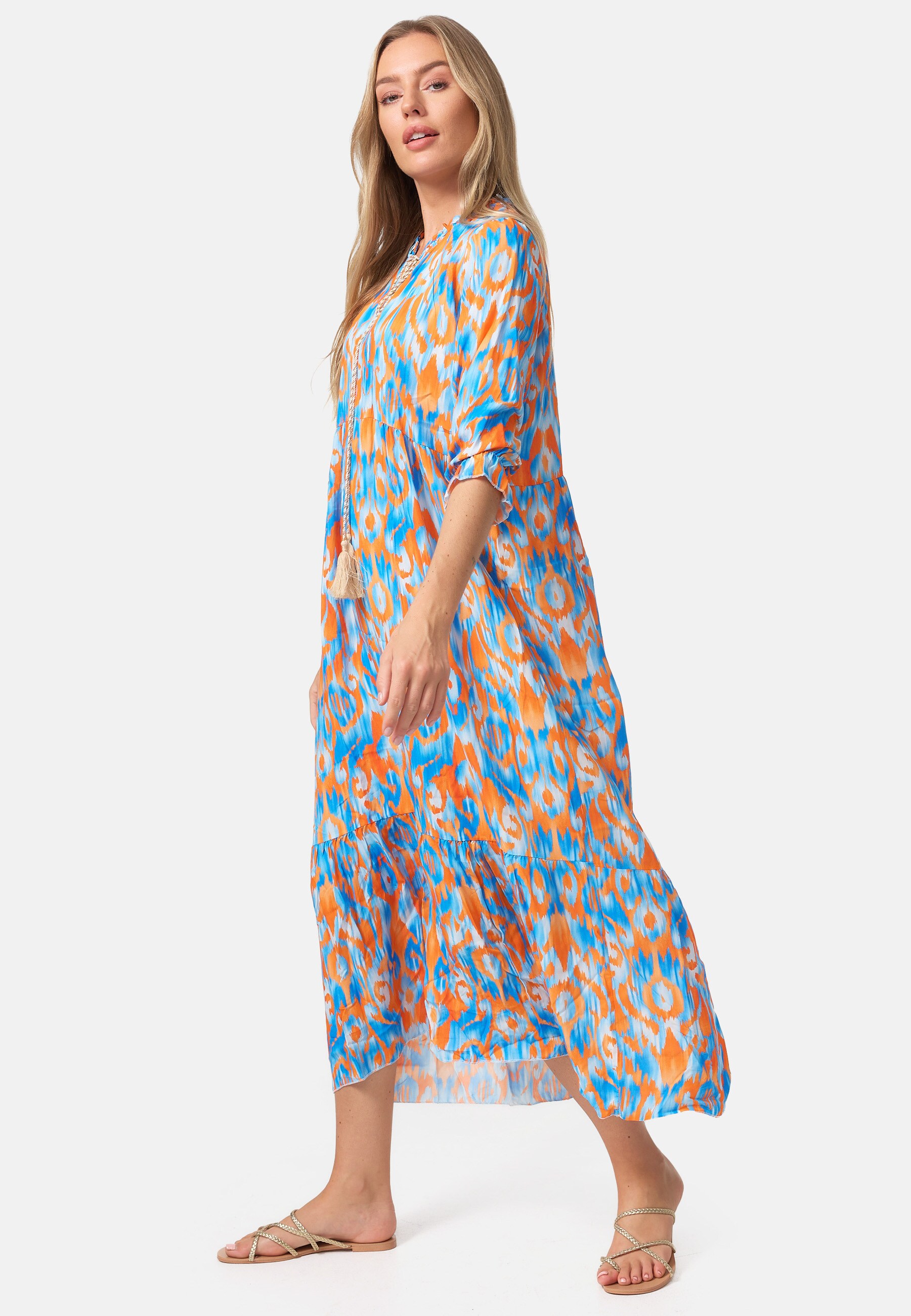 PM SELECTED Damen Maxikleid Sommerkleid Jersey Strandkleid mit Muster in Einheitsgröße PM37