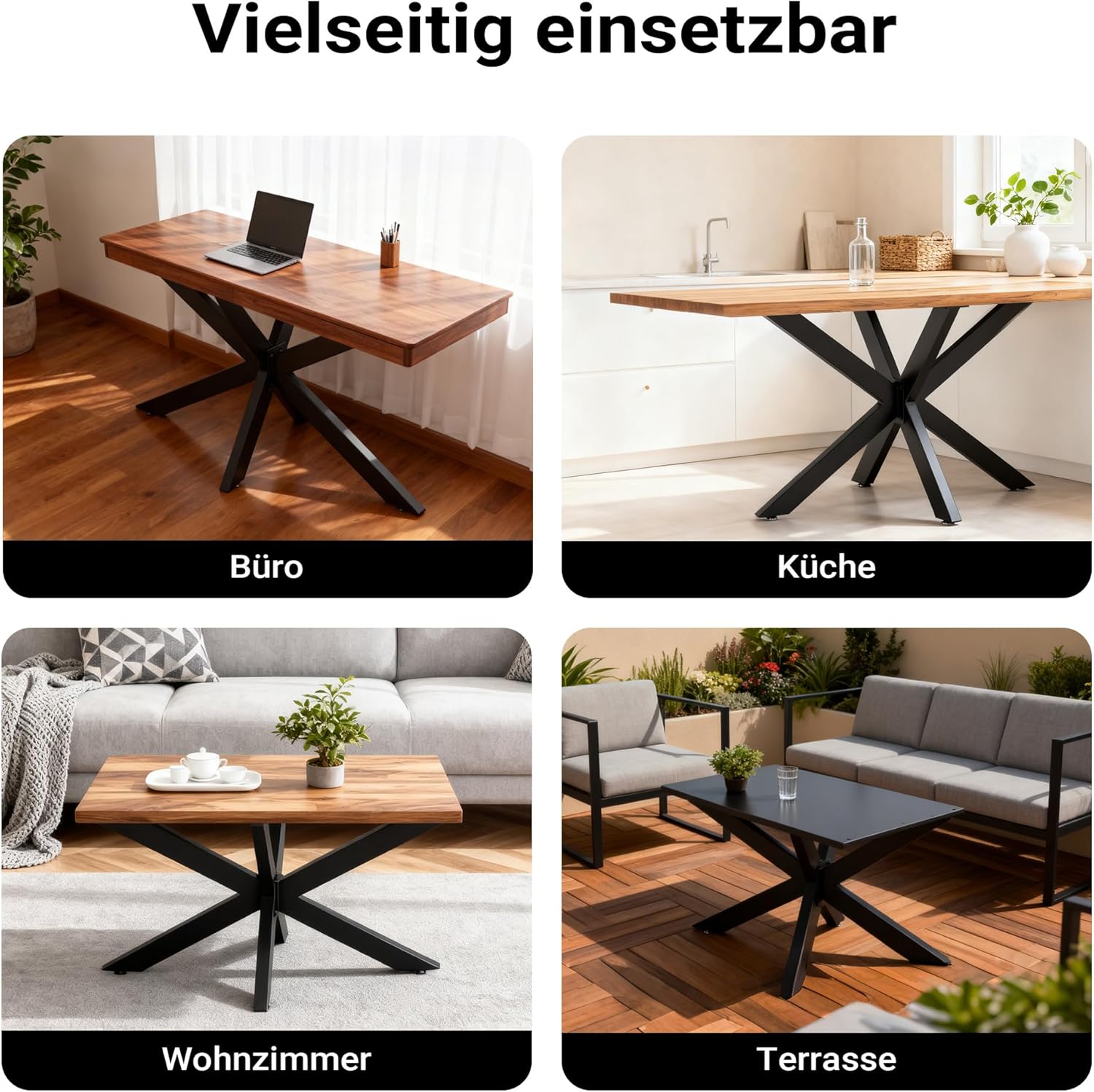 XPOtool Tischbeine aus Stahl Spidergestell 71x68x120cm in Schwarz Tischkufen Tischgestell Tischuntergestell mit Spider-Profil