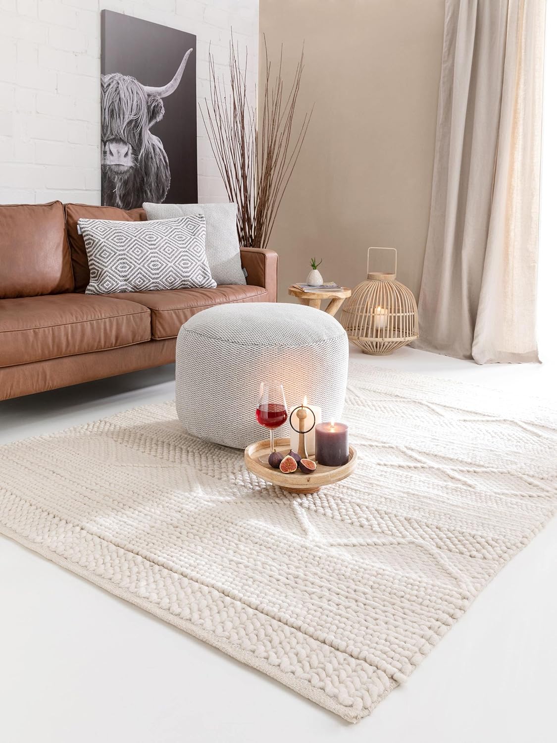 benuta Pure Wollteppich Alva - 100% Wolle handgewebt - Rechteckig & im Style: Berber, Traditionell, Natural Living - Pflegeleicht für Wohnzimmer Schlafzimmer | Cream | 160x230 cm