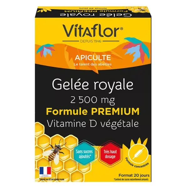 Geleia Real Vitaflor para Apicultura 2500mg Vitamina D 20 ampolas
