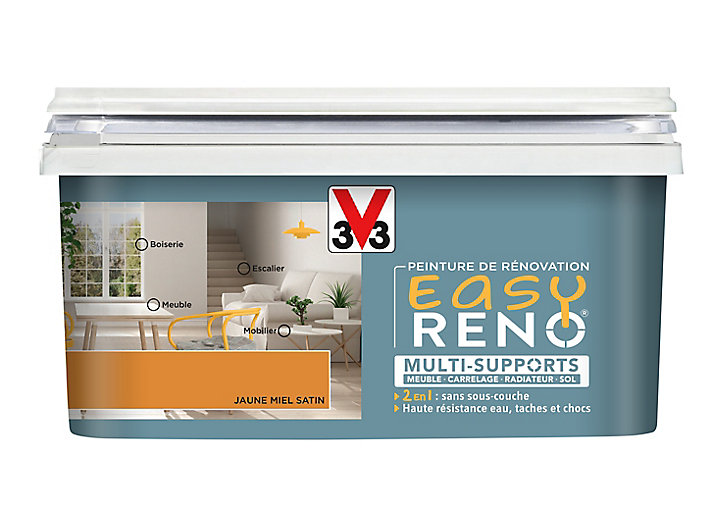 Peinture de rénovation multi-supports V33 Easy Reno jaune miel satin 2L
