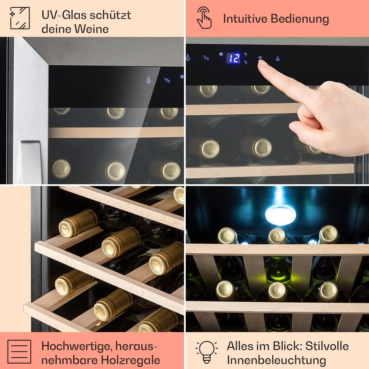 Klarstein Weinkühlschrank, Getränkekühlschrank Schmal, Kühlschrank mit Glastür, Getränkekühlschränke Freistehend, Weinkühlschrank Klein, Weinkühlschränke 1 Zone, LED-Beleuchtung, 4-18 °C, 36 Flaschen