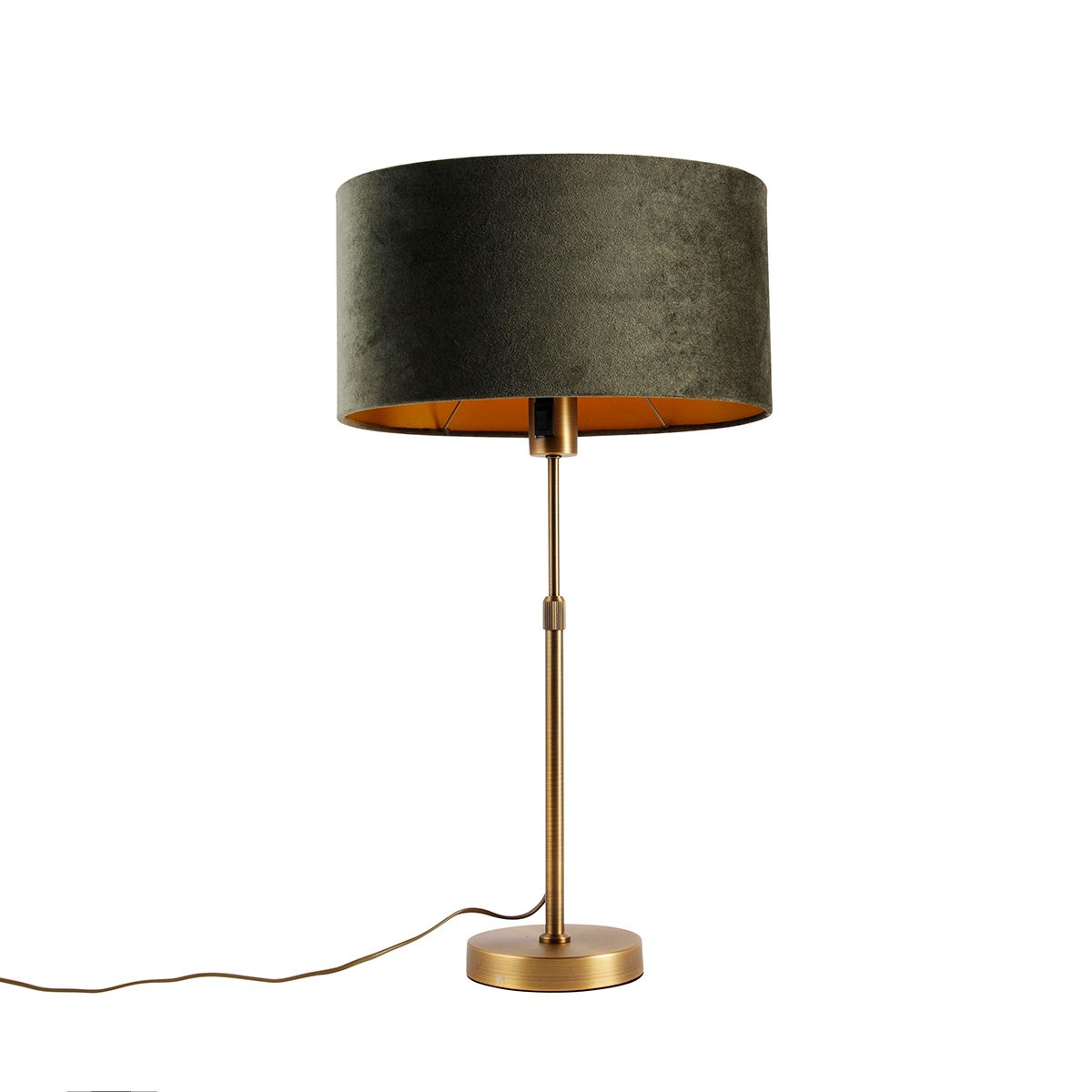 Tafellamp brons met ovale velours kap groen 35cm - Parte