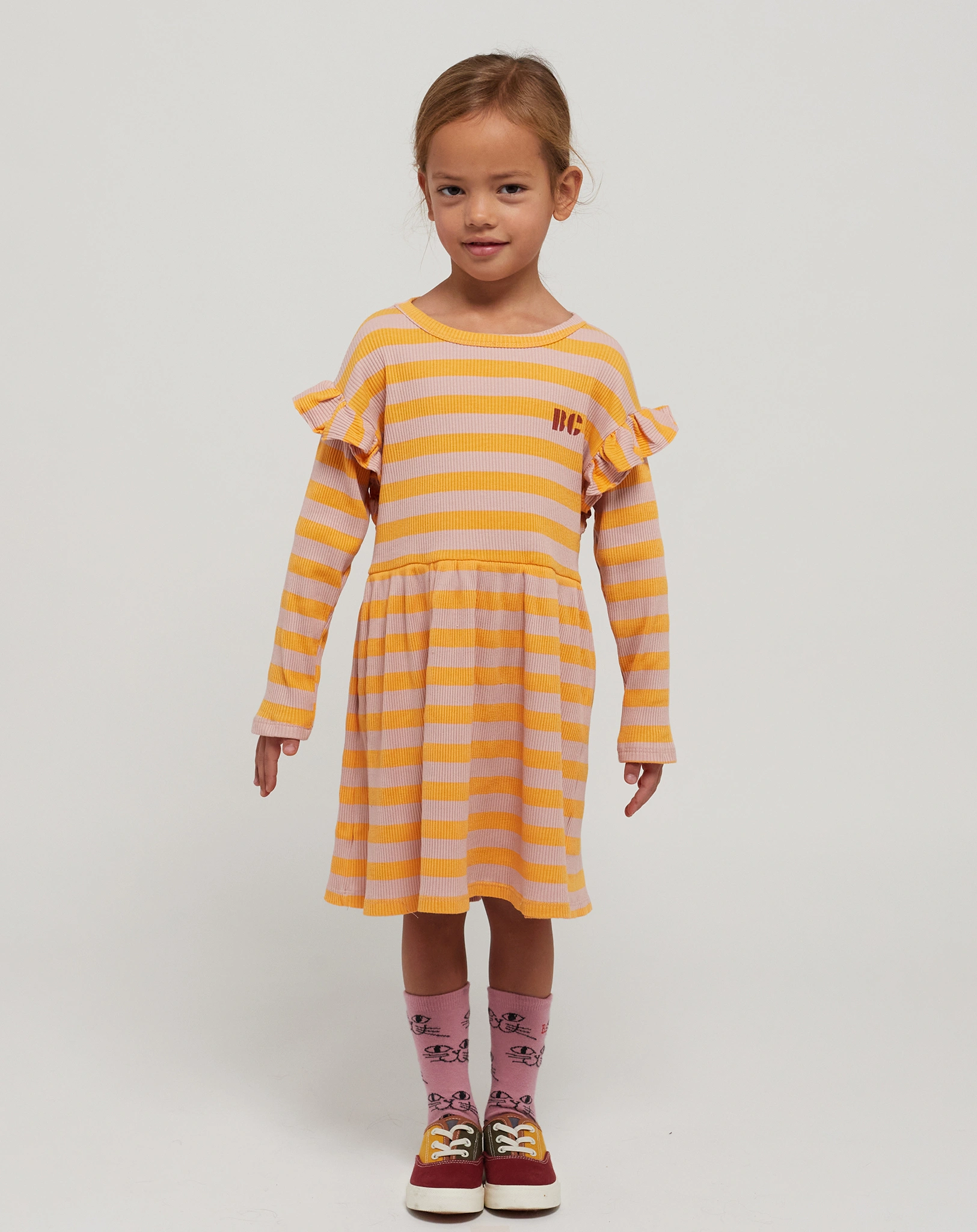 Langarm-Kleid HORIZONTAL STRIPES in gelb