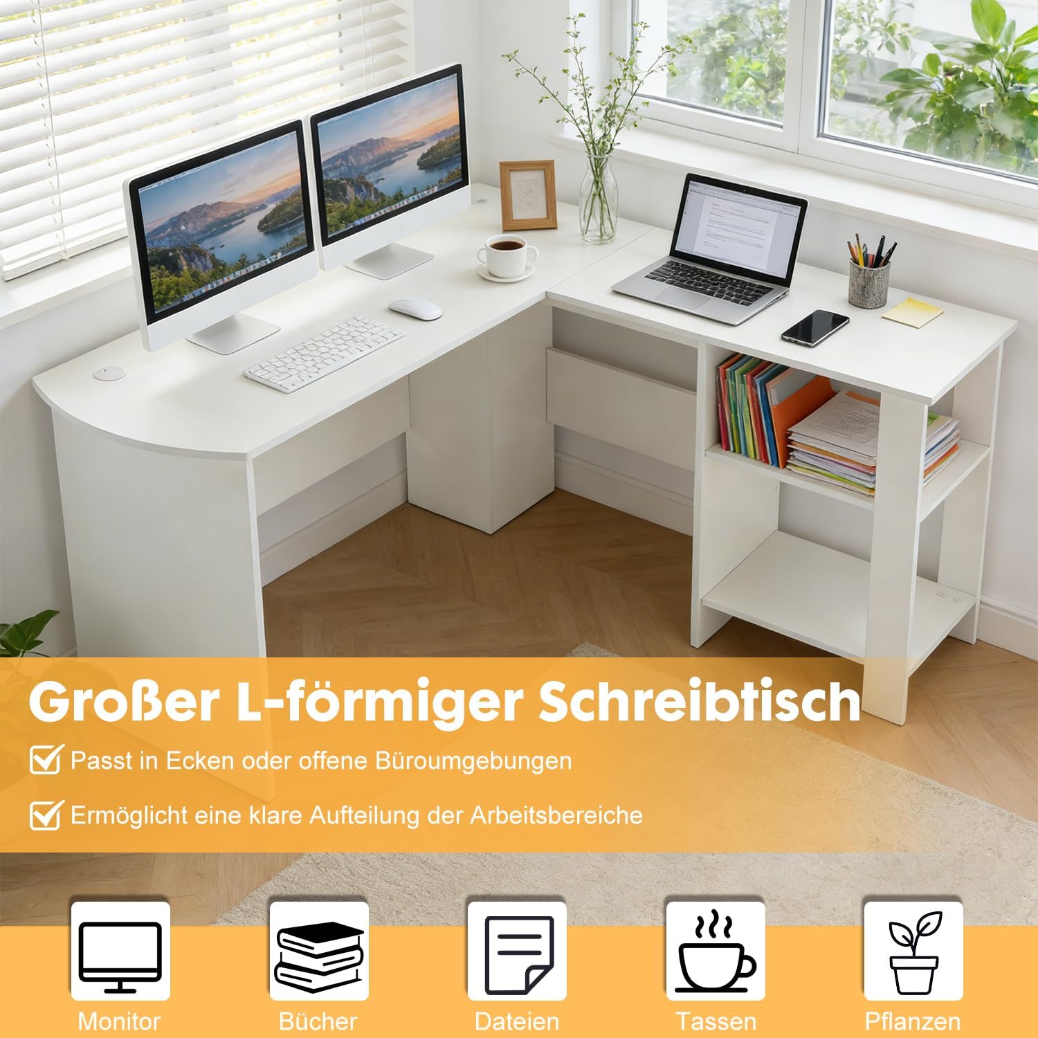 DUMOS Schreibtisch Computertisch Bürotisch mit Kopfhörer Halter und Aufbewahrungstasche Kleiner Schreibtisch Arbeitszimmer Holz PC Tisch Officetisch für Home Office