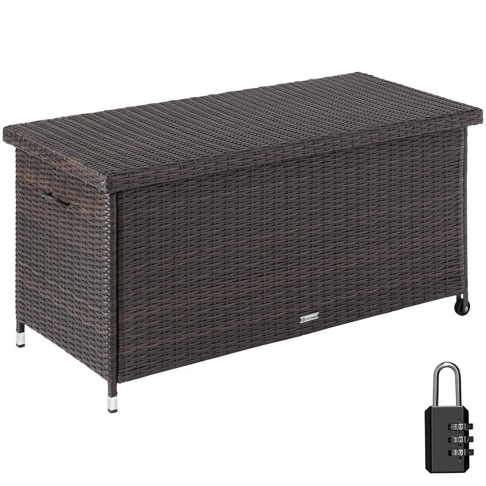 tectake Wicker opbergbox Kiruna met kunststof gaas, 120x55x61,5cm, 270l, Bruin