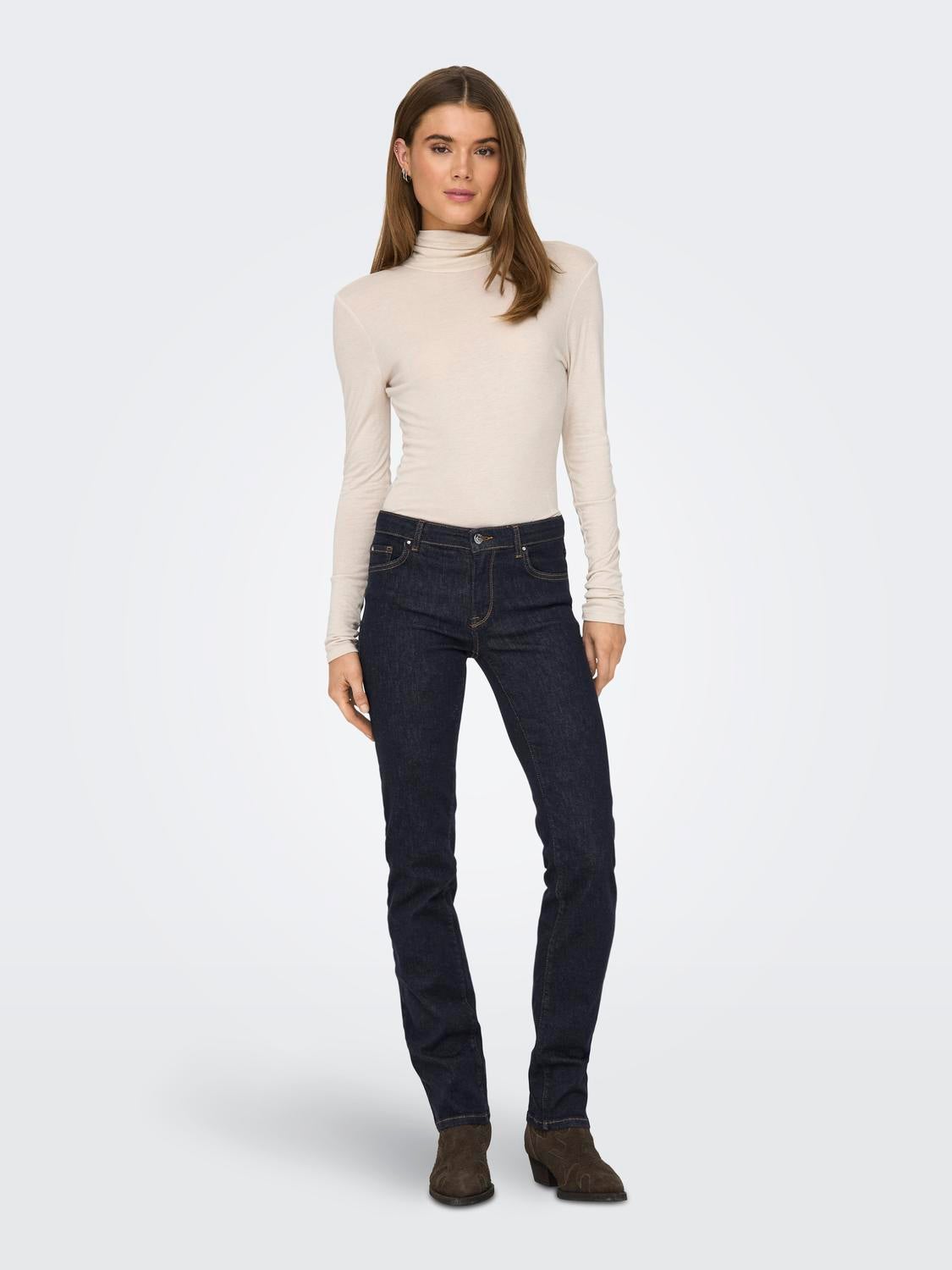 ONLALICIA Mittlere Taille Gerade geschnitten Jeans Dark Blue Denim