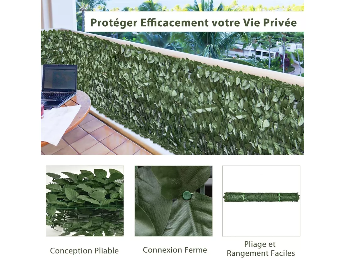 Haie Artificielle Brise-Vue Anti-UV 300 x 100 CM, Grillage Végétal DIY Artificiel Feuillage Réaliste PE, 10 Attaches Zippées