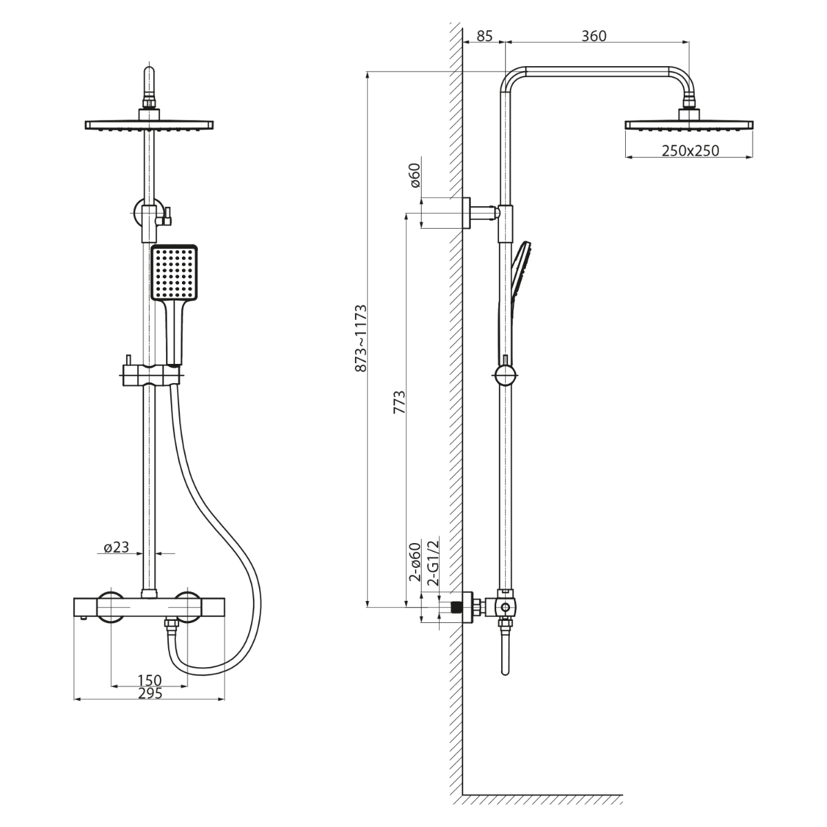 Sapho Pirenei thermostatische regendouche zwart