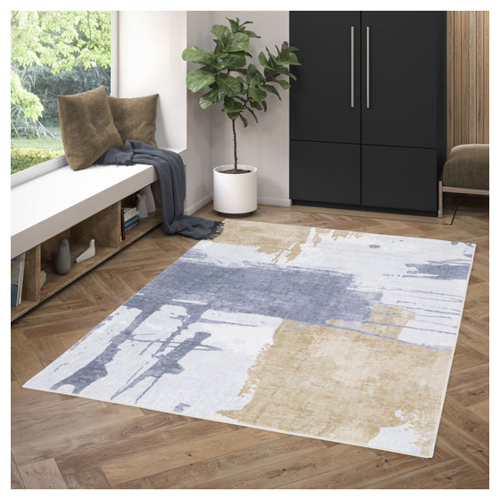 Tapis doux en fausse fourrure - paoli - gris et ocre - 200 x 290 cm
