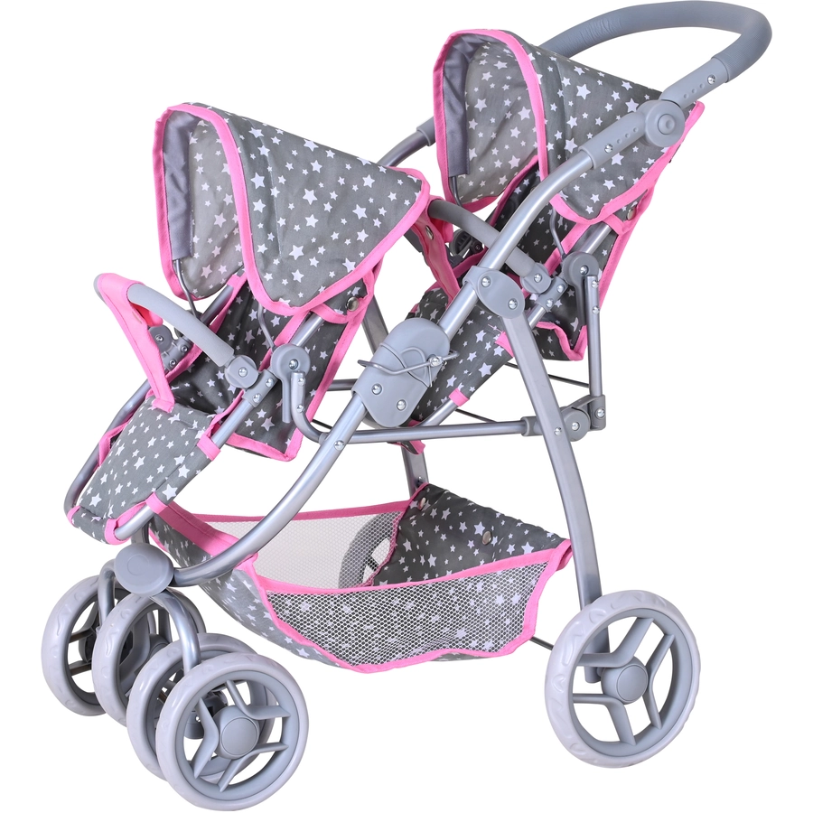 knorr toys® Zwillingspuppenwagen Milo - Star grey