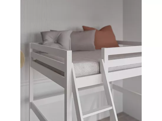 Lit mezzanine 2 places 140x190 cm bois massif blanc AARON
