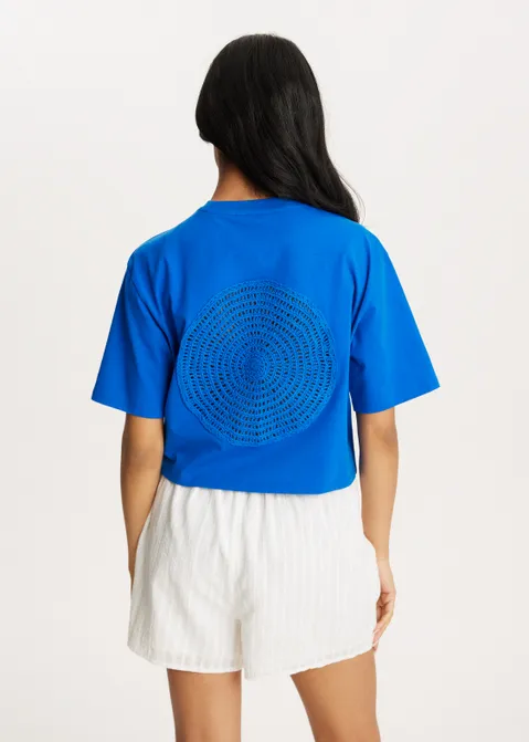 T-shirt met crochet detail blauw (BLW.K)