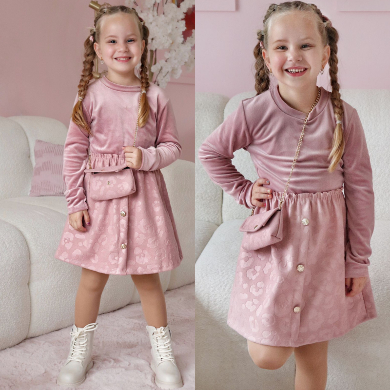 Velvet Leopard Dress & bag - roze