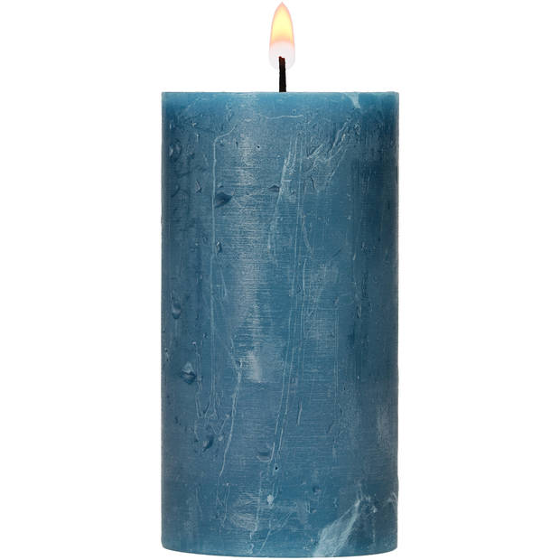 Blokker Rustieke Cilinderkaars - 7x13 cm - Blauw Groen