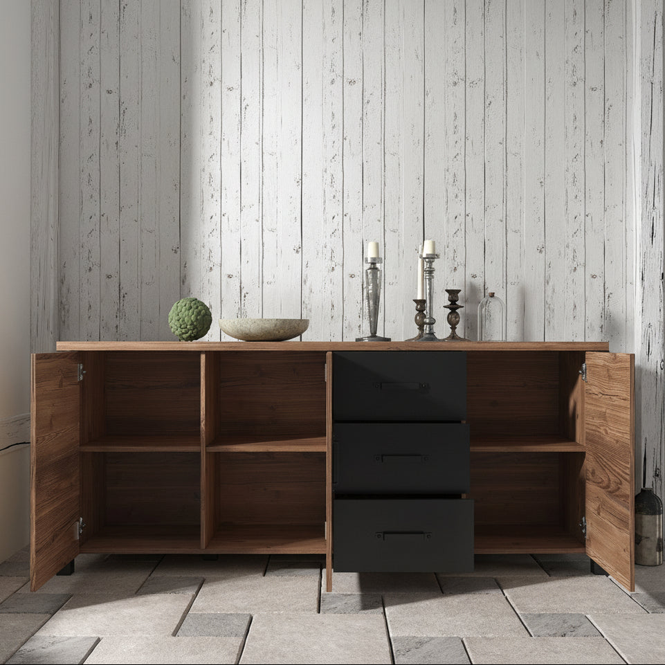 Olivia - Dressoir - Zwart/eiken - 192x43x79 cm
