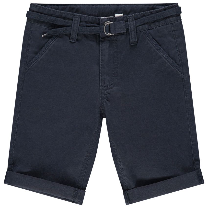 Bermuda en coton uni avec ceinture ajustable - Bleu marine