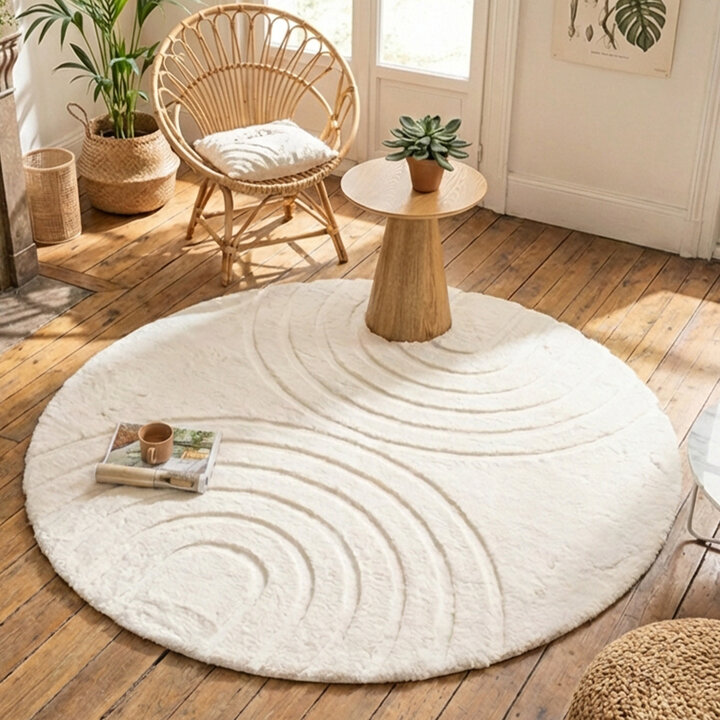 Rond hoogpolig vloerkleed - Carvy Arches Crème