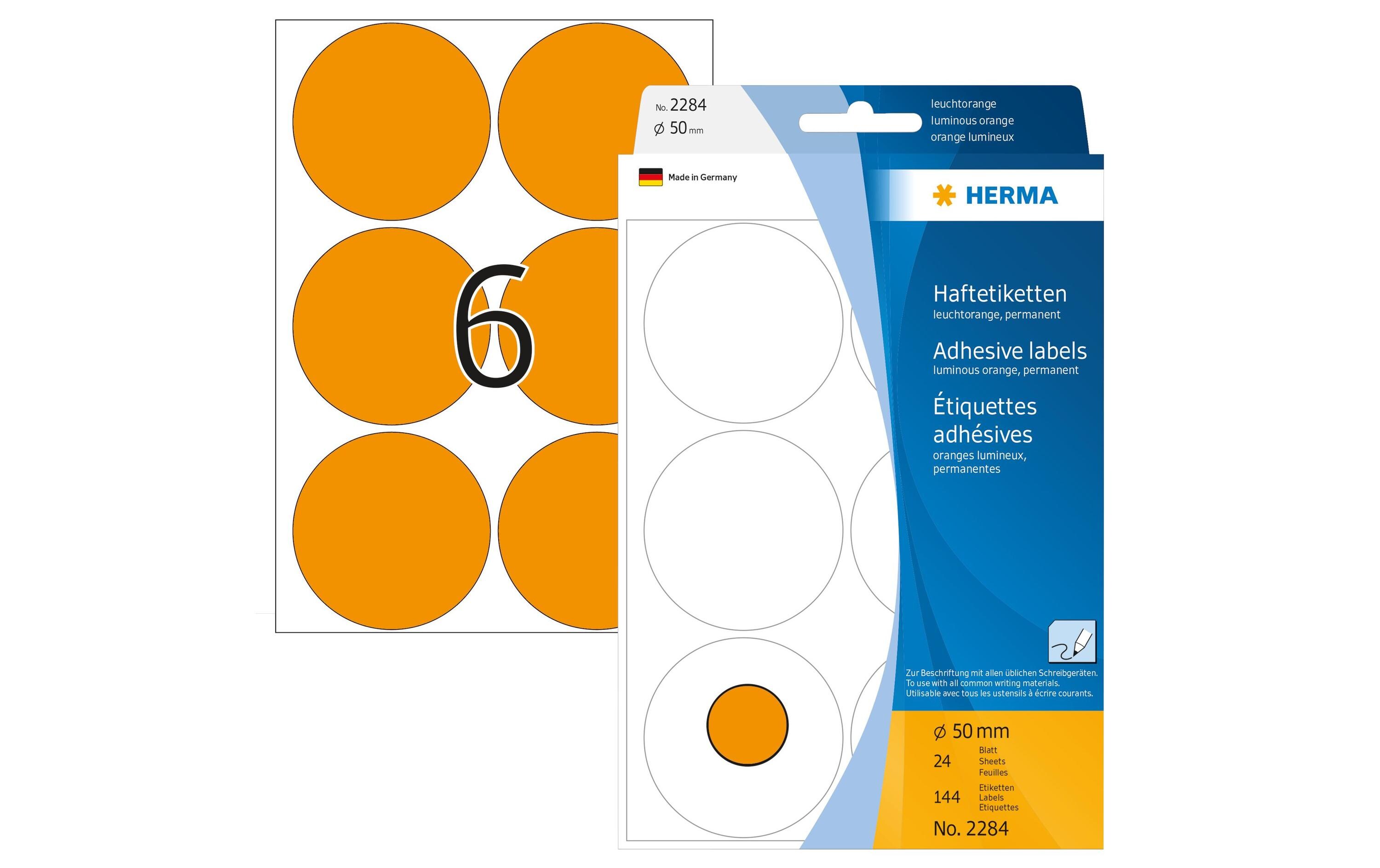 Vielzweck-Etiketten 2284 Leuchtorange Ø 50 mm, 24 BlattSelbstklebende Markierungspunkte