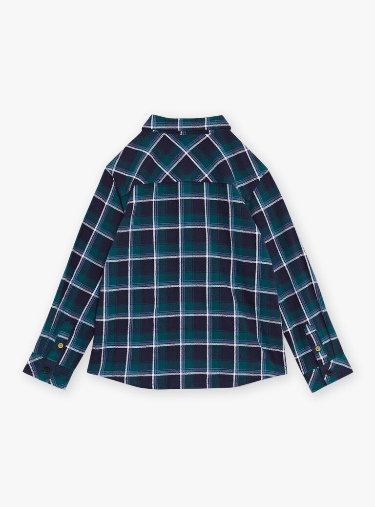 Chemise bleue et vert émeraude à imprimé à carreaux