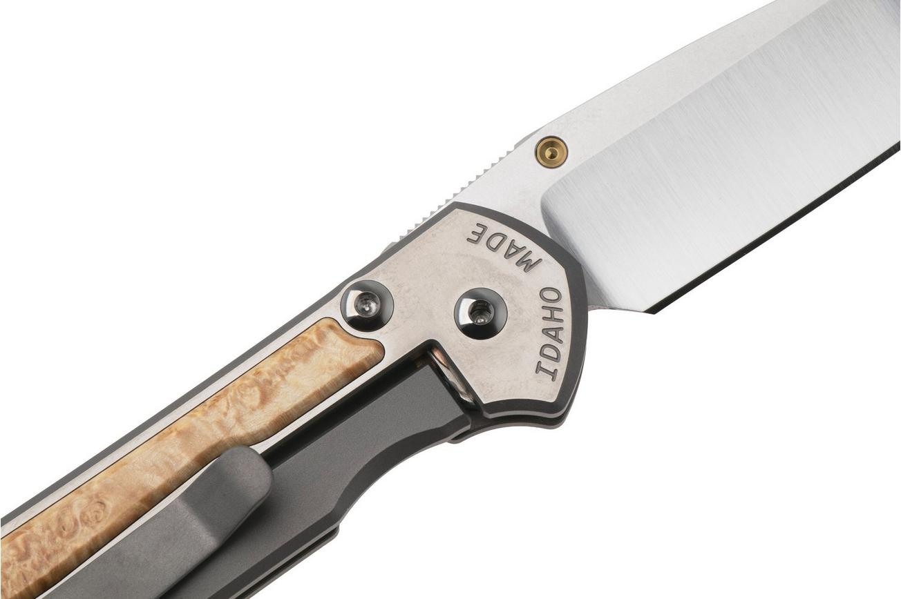 Chris Reeve Small Sebenza 31 S31-1628, Satin CPM MagnaCut, Polished Titanium, Box Elder Inlay zakmes