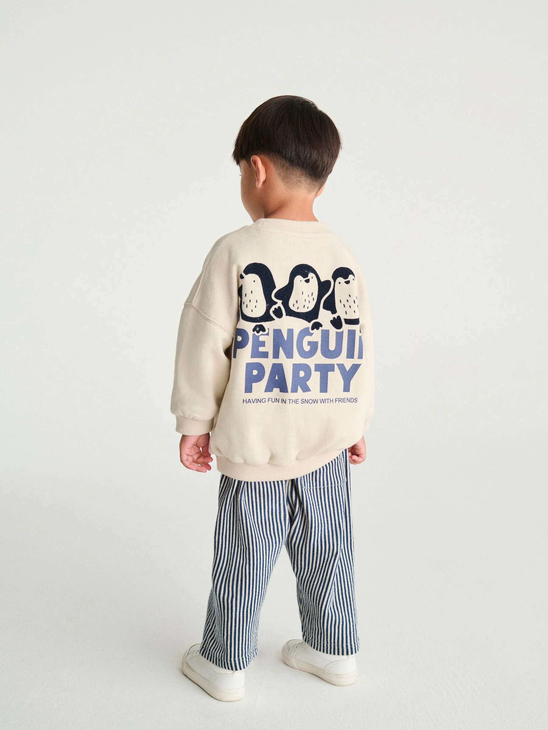 Ecr-wit met pinguïn - Set met sweatshirt en joggingbroek met strepen (3mnd-7jr)