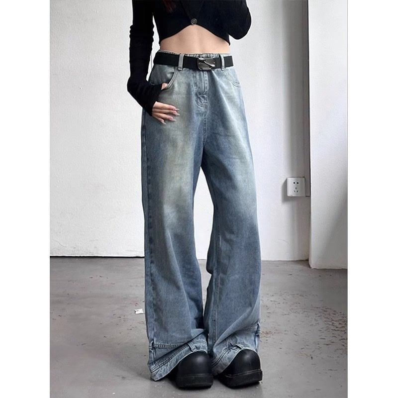 Vhancy - High Rise Washed Panel Wide Leg Jeans