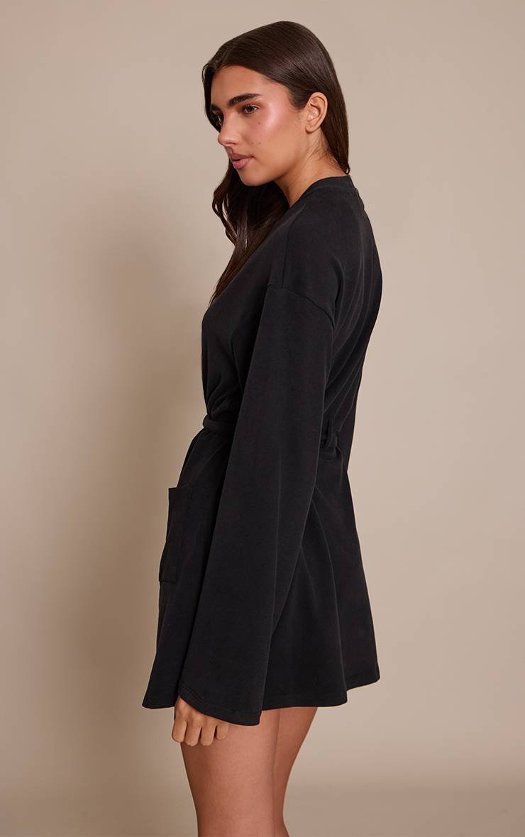 Noir Robe De Chambre Courte Toucher Doux
