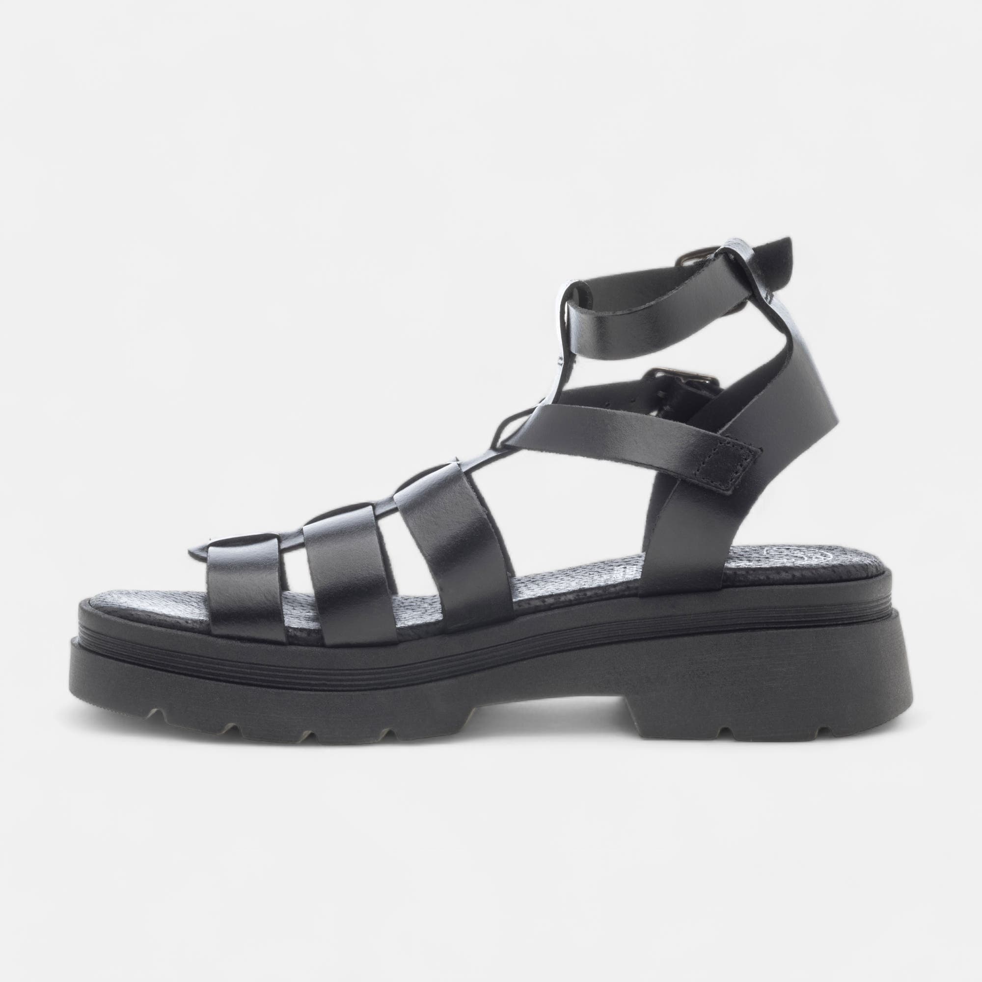Sandales à talon compensé Femme en cuir noir