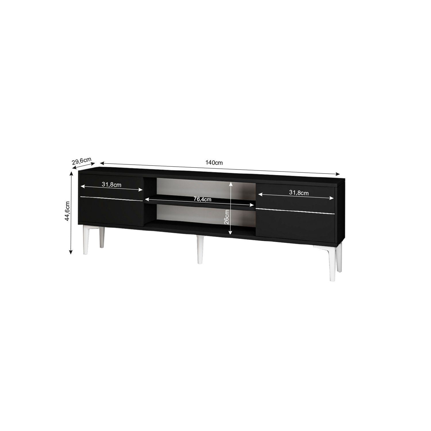 TV-Lowboard - schwarz-weiß - 140 cm
