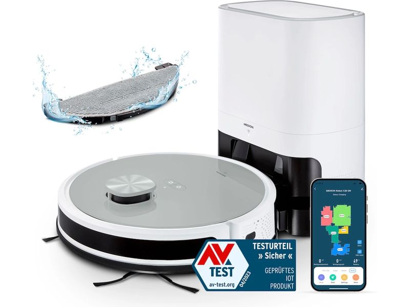 Medion Saug- und Wischroboter X21 mit Absaugstation Saugroboter mit Wischfunktion