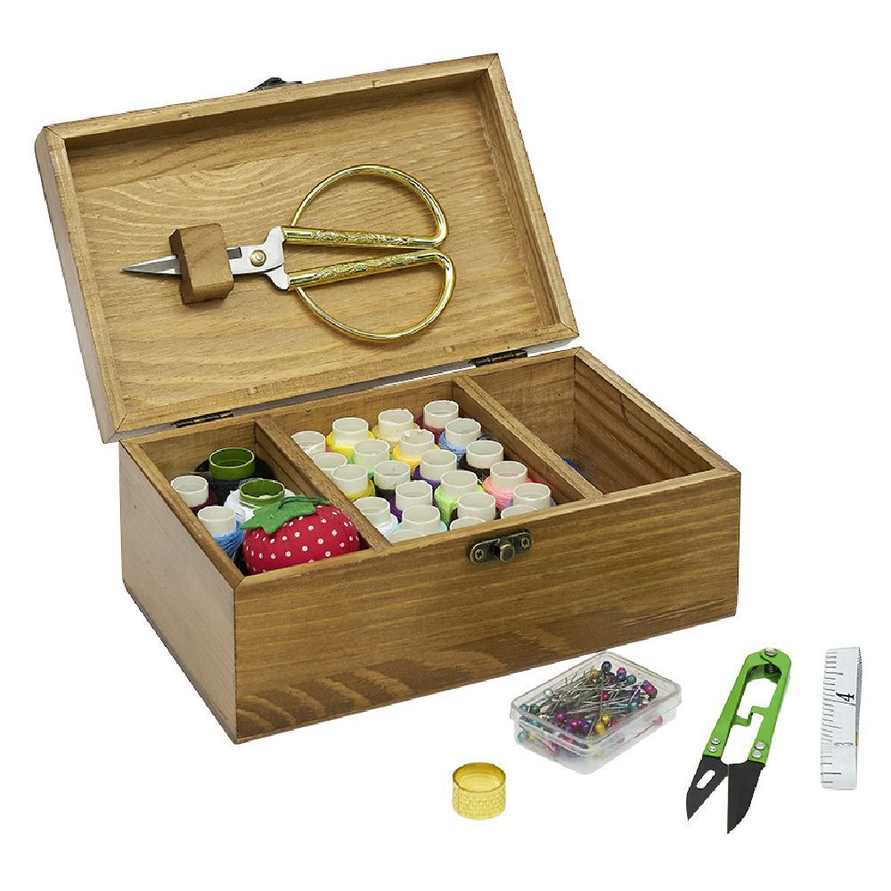 Coffret de couture en bois avec accessoires 21x13xH9cm