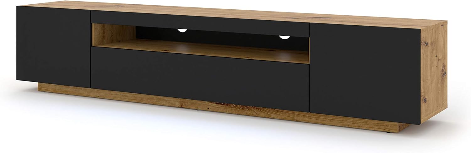 BIM Furniture Lowboard TV 200 cm - Universell Sideboard mit Laminierten Fronten, Hängend oder stehend - Fernsehschrank HiFi Schrank fürs Wohnzimmer Artisan Eiche und Schwarz Matt
