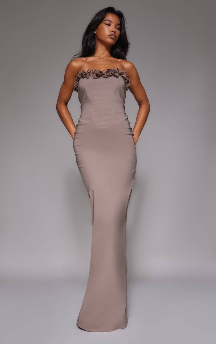 Moka Robe Longue Bandeau À Rosettes En Tissu Extensible Tissé